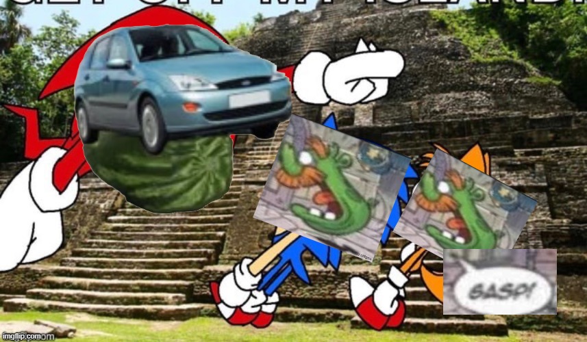 focusmelon vs gasp piggies | image tagged in knuckles screaming at sonic and tails | made w/ Imgflip meme maker