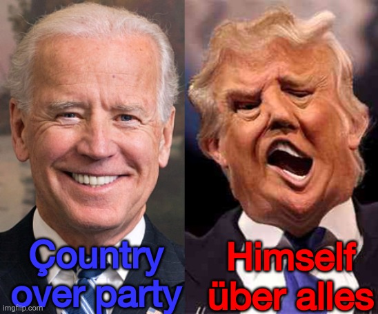 Biden solid stable Trump acid drugs | Himself über alles; Çountry over party | image tagged in biden solid stable trump acid drugs | made w/ Imgflip meme maker