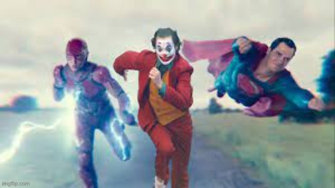 Superman Flash and joker running | image tagged in superman flash and joker running | made w/ Imgflip meme maker