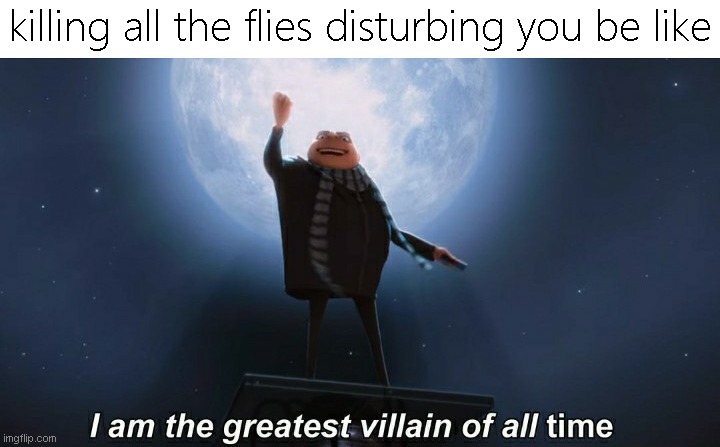 *zap* | killing all the flies disturbing you be like | image tagged in i am the greatest villain of all time,memes,funny,fly | made w/ Imgflip meme maker