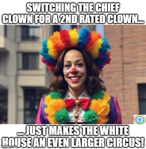 politics | SWITCHING THE CHIEF CLOWN FOR A 2ND RATED CLOWN... ... JUST MAKES THE WHITE HOUSE AN EVEN LARGER CIRCUS! | image tagged in political meme | made w/ Imgflip meme maker