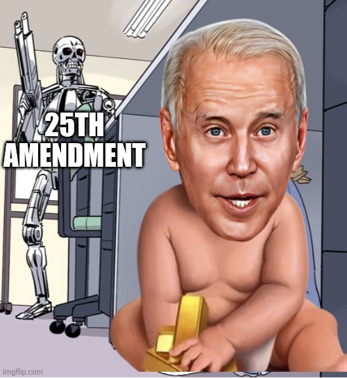 They had to threaten him to get him out | 25TH AMENDMENT | image tagged in anime girl hiding from terminator,joe biden,bye bye,plan b | made w/ Imgflip meme maker