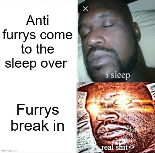anti furry sleep over | Anti furrys come to the sleep over; Furrys break in | image tagged in anti furry,be like | made w/ Imgflip meme maker