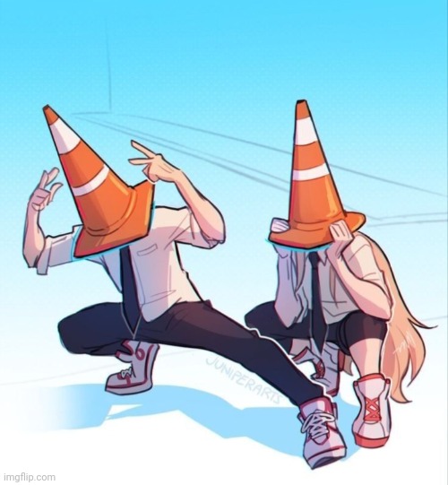 Cone head denji and power | image tagged in chainsaw man | made w/ Imgflip meme maker