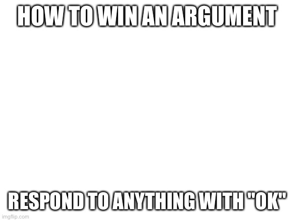 HOW TO WIN AN ARGUMENT; RESPOND TO ANYTHING WITH "OK" | image tagged in memes | made w/ Imgflip meme maker