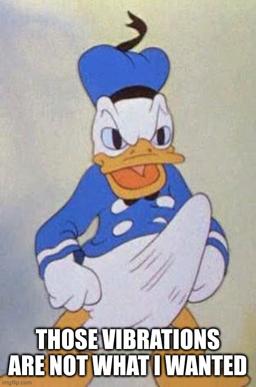 Horny Donald Duck | THOSE VIBRATIONS ARE NOT WHAT I WANTED | image tagged in horny donald duck | made w/ Imgflip meme maker