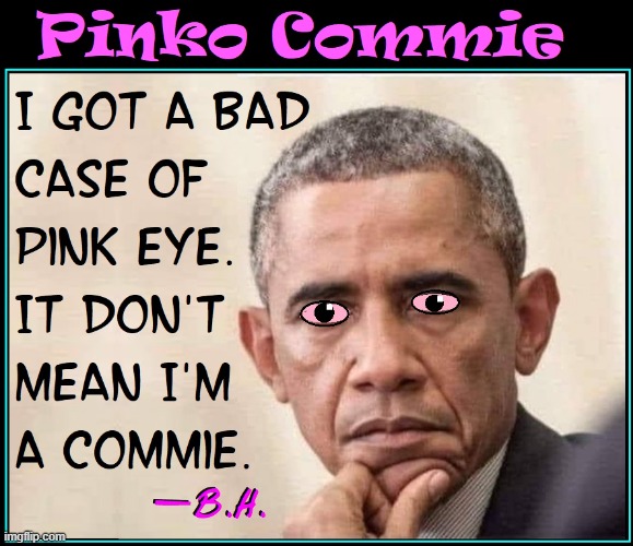 Barry Got Pink-Eye from Kamala | image tagged in vince vance,barack obama,kamala harris,memes,pink eye,pinko | made w/ Imgflip meme maker