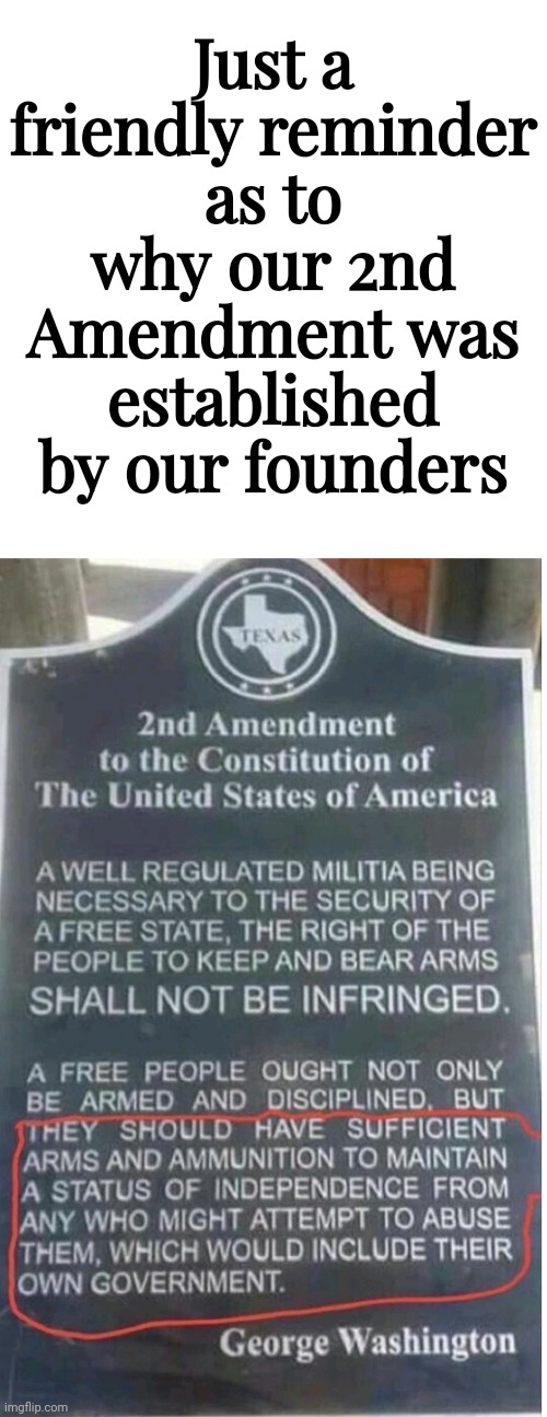 2nd Amendment to the Constitution of the United States of America | Just a friendly reminder as to why our 2nd Amendment was established by our founders | image tagged in 2nd amendment to the constitution,of united states of america | made w/ Imgflip meme maker