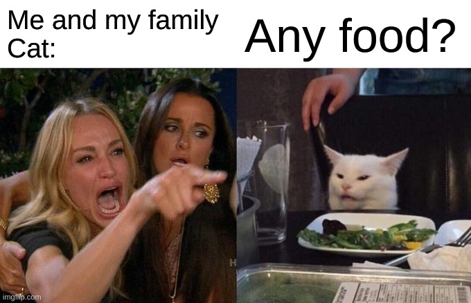 Cats | Me and my family
Cat:; Any food? | image tagged in memes,cats,meow,loading cat | made w/ Imgflip meme maker