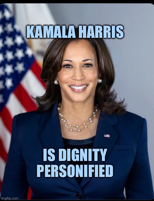 Kamala harris is dignity personified | KAMALA HARRIS; IS DIGNITY PERSONIFIED | image tagged in kamala harris | made w/ Imgflip meme maker