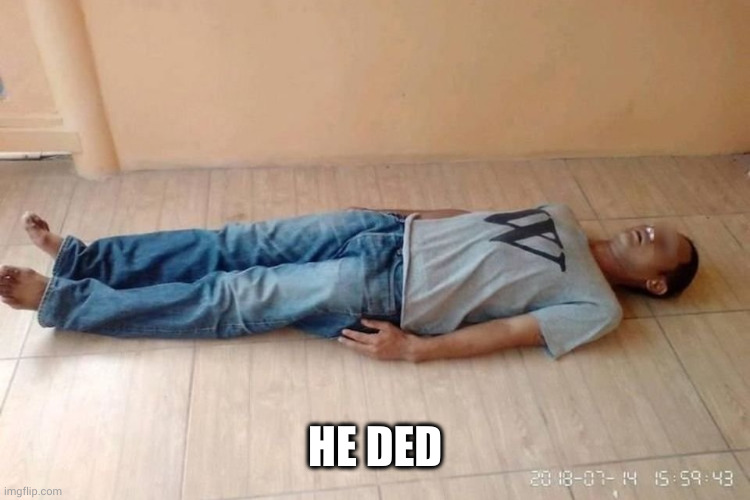 HES DED | HE DED | image tagged in hes ded | made w/ Imgflip meme maker