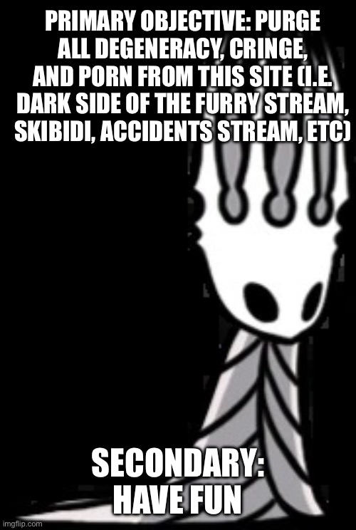 Pale King | PRIMARY OBJECTIVE: PURGE ALL DEGENERACY, CRINGE, AND PORN FROM THIS SITE (I.E. DARK SIDE OF THE FURRY STREAM, SKIBIDI, ACCIDENTS STREAM, ETC | image tagged in pale king | made w/ Imgflip meme maker