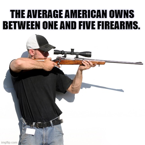 2nd Amendment | THE AVERAGE AMERICAN OWNS
BETWEEN ONE AND FIVE FIREARMS. | image tagged in american,guns,gun rights,right to bear arms,america | made w/ Imgflip meme maker