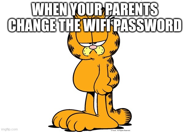 Grumpy Garfield | WHEN YOUR PARENTS CHANGE THE WIFI PASSWORD | image tagged in grumpy garfield | made w/ Imgflip meme maker