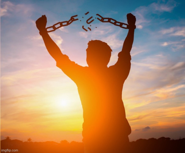 Man breaking free from chains over the sunset | image tagged in man breaking free from chains over the sunset | made w/ Imgflip meme maker