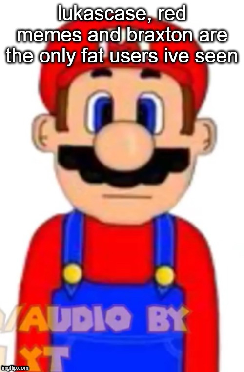 Mario | lukascase, red memes and braxton are the only fat users ive seen | image tagged in mario | made w/ Imgflip meme maker