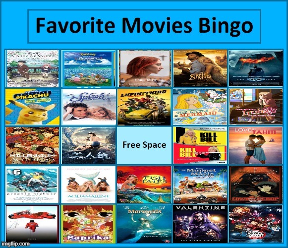 favorite movies bingo | image tagged in favorite movies bingo,movies,anime,cinema,animation,films | made w/ Imgflip meme maker