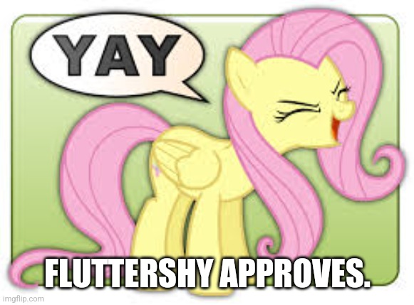fluttershy yay | FLUTTERSHY APPROVES. | image tagged in fluttershy yay | made w/ Imgflip meme maker