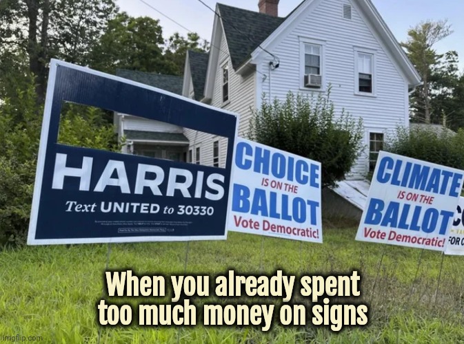 "Make up my mind for me" | When you already spent too much money on signs | image tagged in harris for president,well yes but actually no,well this is awkward,vote,democrats | made w/ Imgflip meme maker