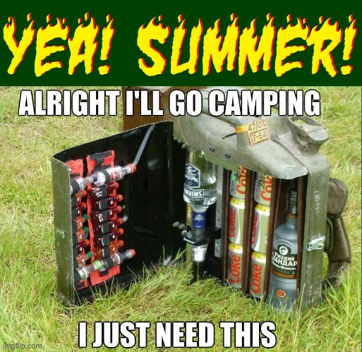 Things to pack on a camping trip! | image tagged in vince vance,memes,camping,booze,alcohol,summer | made w/ Imgflip meme maker