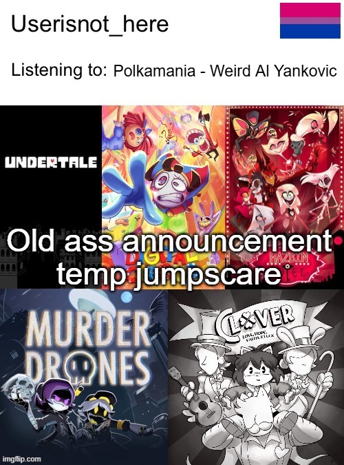 Why tf did you do this past Amelia ;-; | Polkamania - Weird Al Yankovic; Old ass announcement temp jumpscare | image tagged in old announcement temp | made w/ Imgflip meme maker