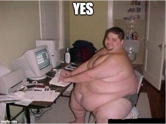 really fat guy on computer | YES | image tagged in really fat guy on computer | made w/ Imgflip meme maker