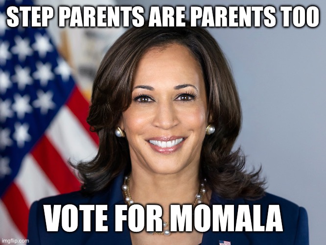 Momala | STEP PARENTS ARE PARENTS TOO; VOTE FOR MOMALA | image tagged in president,kamala harris,parents,freedom,revolution,america | made w/ Imgflip meme maker