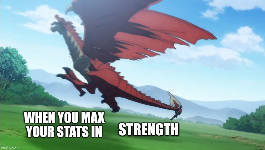 The Newbie Adventurer | STRENGTH; WHEN YOU MAX YOUR STATS IN | image tagged in the newbie adventurer | made w/ Imgflip meme maker