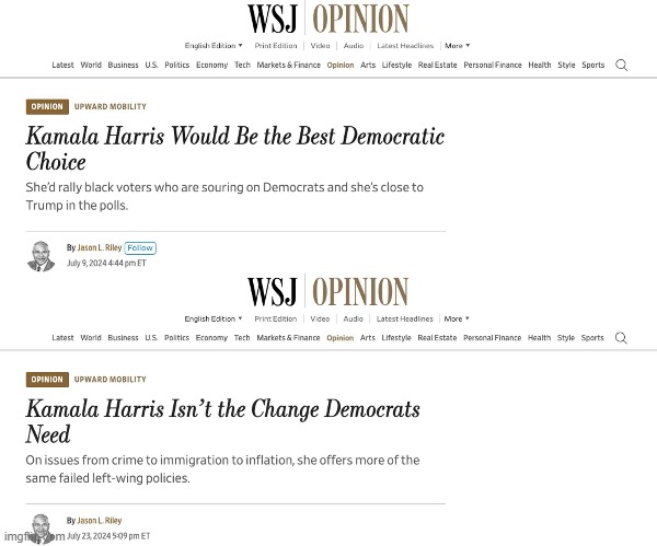 Kamala Good / Kamala Bad | image tagged in kamala,wall street journal,us election,kamala harris | made w/ Imgflip meme maker