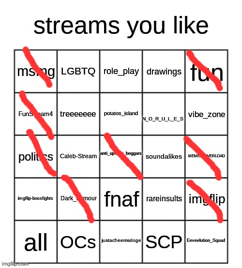 streams you like bingo | image tagged in streams you like bingo | made w/ Imgflip meme maker