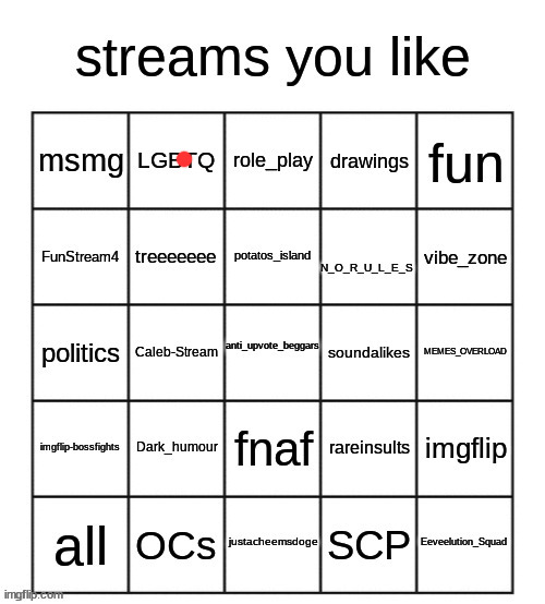 streams you like bingo | image tagged in streams you like bingo | made w/ Imgflip meme maker