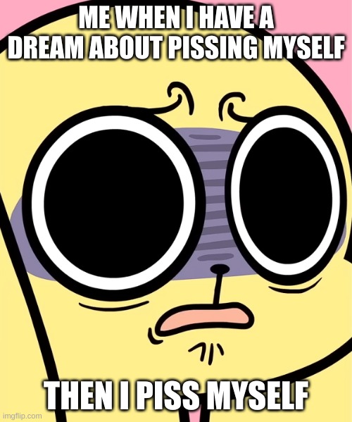 Good god | ME WHEN I HAVE A DREAM ABOUT PISSING MYSELF; THEN I PISS MYSELF | image tagged in scared chikn nuggit | made w/ Imgflip meme maker