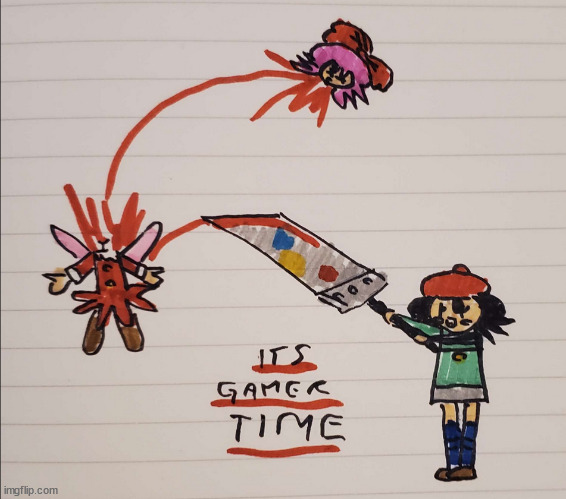 ITS GAMER TIME | image tagged in gore,kirby,ribbon,adeleine,shoutouts to scribbledemon | made w/ Imgflip meme maker