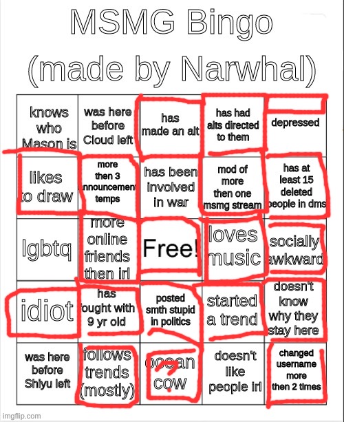 msmg bingo | image tagged in msmg bingo | made w/ Imgflip meme maker