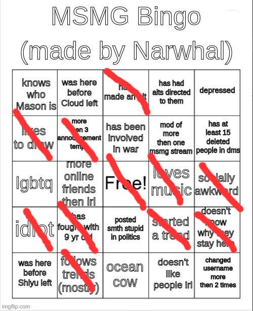 msmg bingo | image tagged in msmg bingo | made w/ Imgflip meme maker