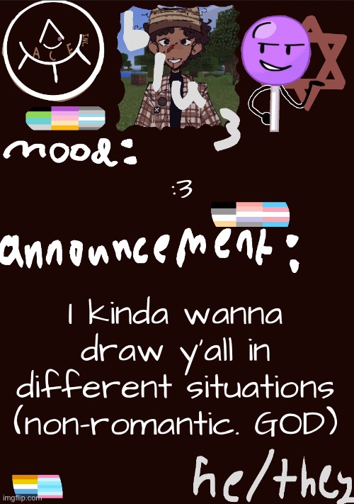 :3 | :3; I kinda wanna draw y’all in different situations (non-romantic. GOD) | image tagged in blu3 s gnarly sick temp | made w/ Imgflip meme maker