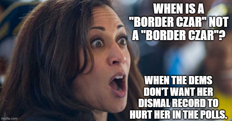 They hope that you won't remember. | WHEN IS A "BORDER CZAR" NOT A "BORDER CZAR"? WHEN THE DEMS DON'T WANT HER DISMAL RECORD TO HURT HER IN THE POLLS. | image tagged in kamala harriss,border czar | made w/ Imgflip meme maker