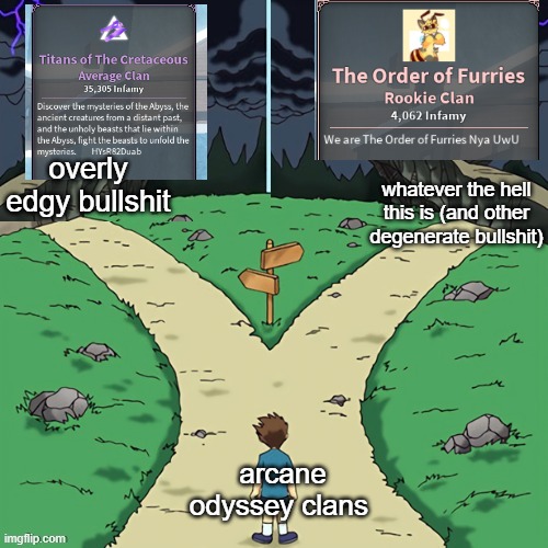 Two castles (both dark) | overly edgy bullshit; whatever the hell this is (and other degenerate bullshit); arcane odyssey clans | image tagged in two castles both dark | made w/ Imgflip meme maker