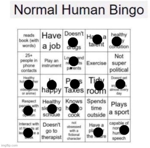 My Normal Human Bingo | image tagged in normal human bingo,bingo | made w/ Imgflip meme maker