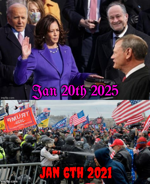 Peaceful transfer of power vs Criminal Coup | Jan 20th 2025; Jan 6th 2021 | image tagged in harris sworn in 47th president,jan 6th 2021,peaceful transfer of power,trump's criminal coup,maga miffed,1st woman president | made w/ Imgflip meme maker