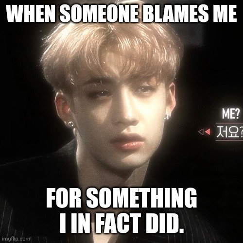 Poor Bangchan got blamed for something he in fact did | WHEN SOMEONE BLAMES ME; FOR SOMETHING I IN FACT DID. | image tagged in stray kids,k-pop,bangchan | made w/ Imgflip meme maker