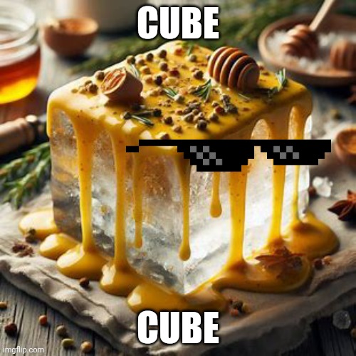 Block of ice covered in honey mustard | CUBE; CUBE | image tagged in block of ice covered in honey mustard | made w/ Imgflip meme maker