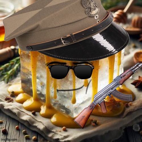 Eastern European soldier ice cube | image tagged in block of ice covered in honey mustard | made w/ Imgflip meme maker