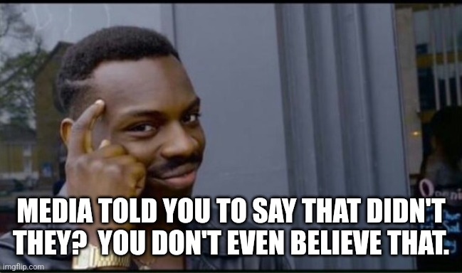 MEDIA TOLD YOU TO SAY THAT DIDN'T THEY?  YOU DON'T EVEN BELIEVE THAT. | image tagged in thinking black man | made w/ Imgflip meme maker
