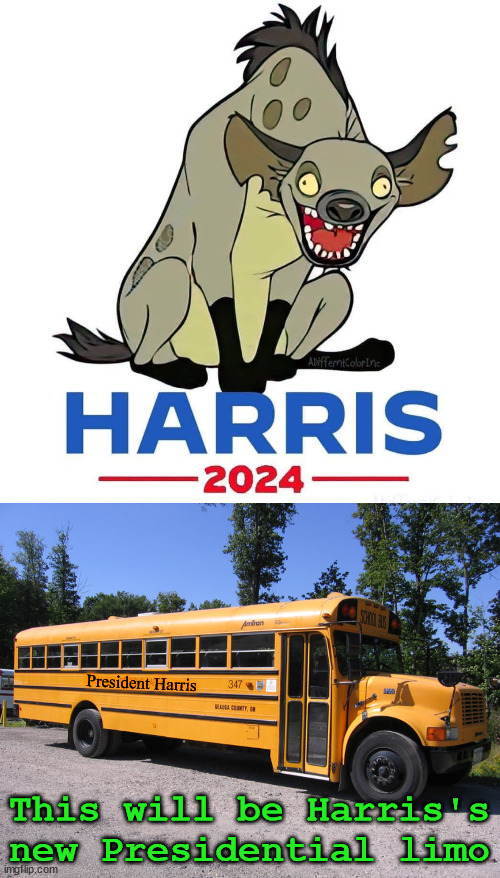 She does like the yellow school buses .... | President Harris; This will be Harris's new Presidential limo | image tagged in school bus,kamala harris,election | made w/ Imgflip meme maker