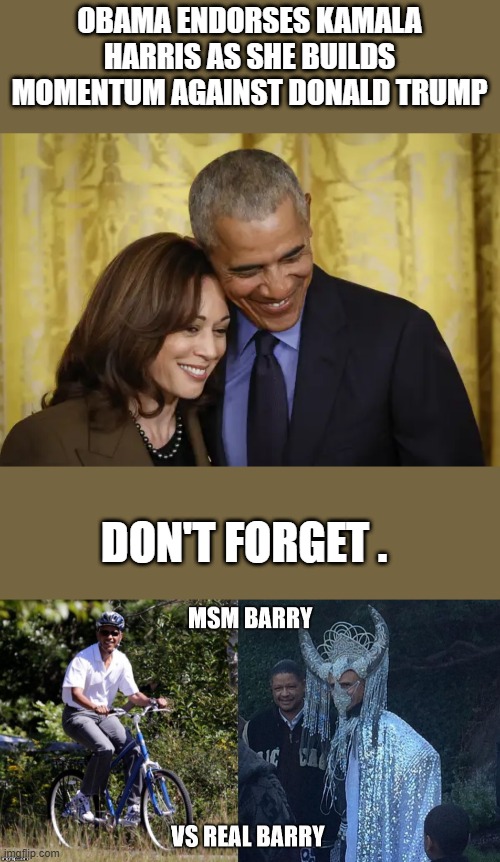 The Deciever ,The Destroyer ..2 phonies. | OBAMA ENDORSES KAMALA HARRIS AS SHE BUILDS MOMENTUM AGAINST DONALD TRUMP; DON'T FORGET . | made w/ Imgflip meme maker