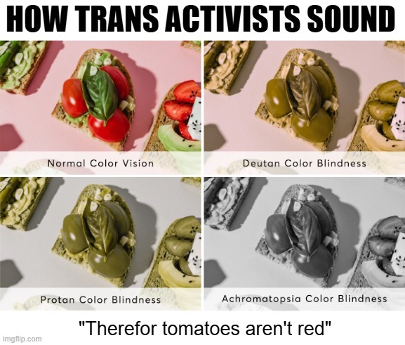 "Therefor tomatoes aren't red" | made w/ Imgflip meme maker