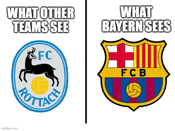 I mean how do they keep agreeing to these friendlies? | WHAT BAYERN SEES; WHAT OTHER TEAMS SEE | image tagged in football,soccer,memes | made w/ Imgflip meme maker