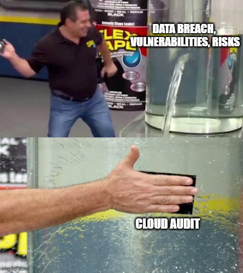 Flex Tape | DATA BREACH, 
VULNERABILITIES, RISKS; CLOUD AUDIT | image tagged in flex tape | made w/ Imgflip meme maker