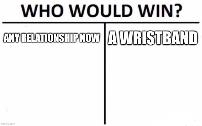 Who Would Win? Meme | ANY RELATIONSHIP NOW; A WRISTBAND | image tagged in memes,who would win | made w/ Imgflip meme maker